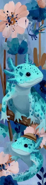 Free printable axolotl bookmark featuring two light blue axolotls